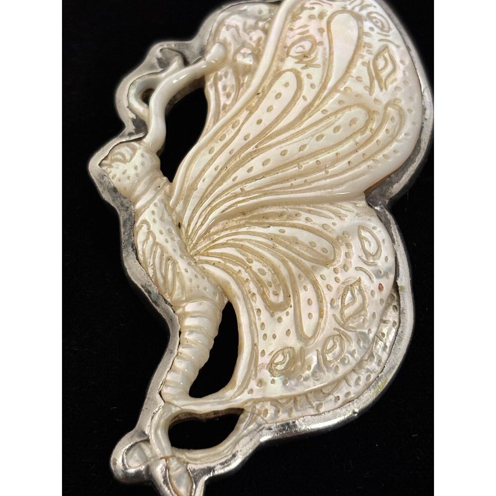 Barry Brinker Sterling Silver Carved Mother Of Pearl Butterfly BROOCH 2.75” - Picture 3 of 6